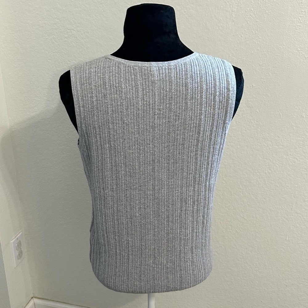 Talbots Silver Gray Ribbed Knit Shell Top | Size L - Picture 3 of 9
